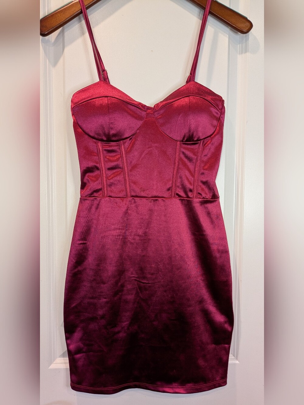 Wild Cat Burgundy Satin Corset Bodycon Mini Dress Size Medium